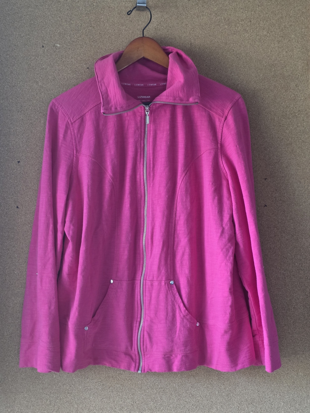 Lizwear Pink Full Zip Mock Neck Jacket Cotton XXL Plus Sz Activewear Barbie